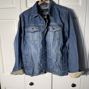 Y2K Urban Up Denim Jacket Tan Corduroy Cuffs Snaps Distressed Trucker Mens XL